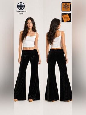 Tory Burch black pants womens size 8 wide flares hippie velvety witchy boho